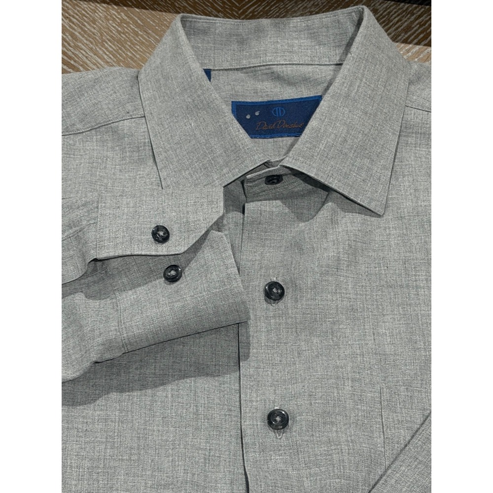 David Donahue Men's Grey Cotton Long Sleeve Button Down‎ Dress Shirt Size L